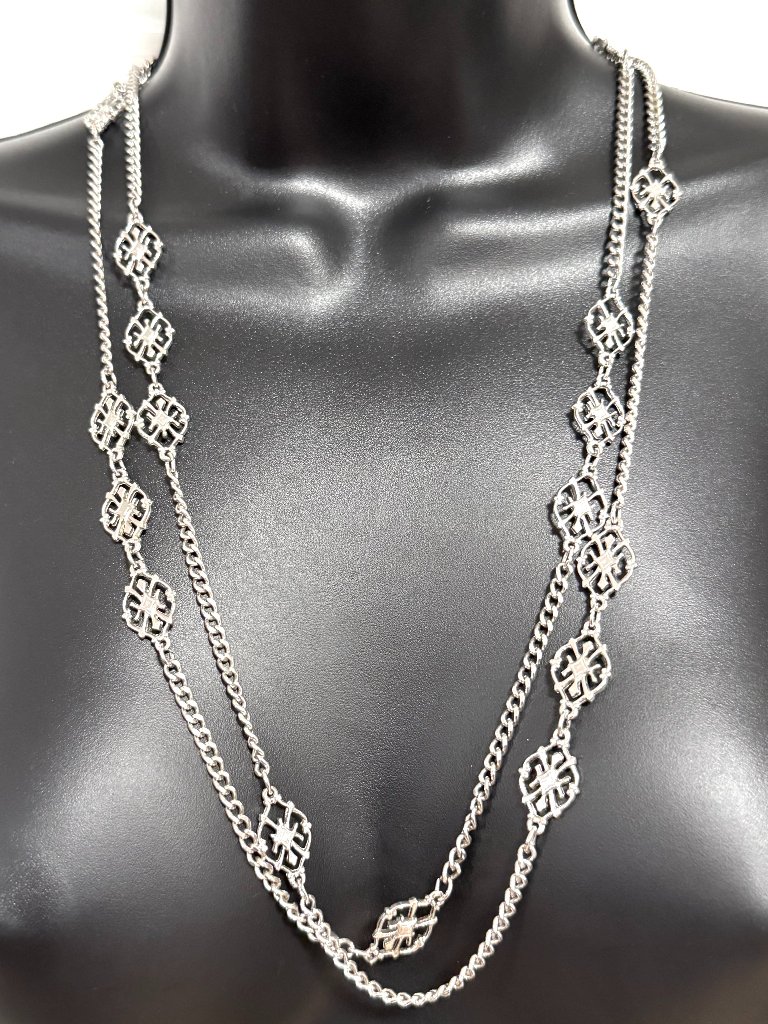 Vintage Elegant D'orlan Signed Silver Tone Long Opera Length Wrap Necklace